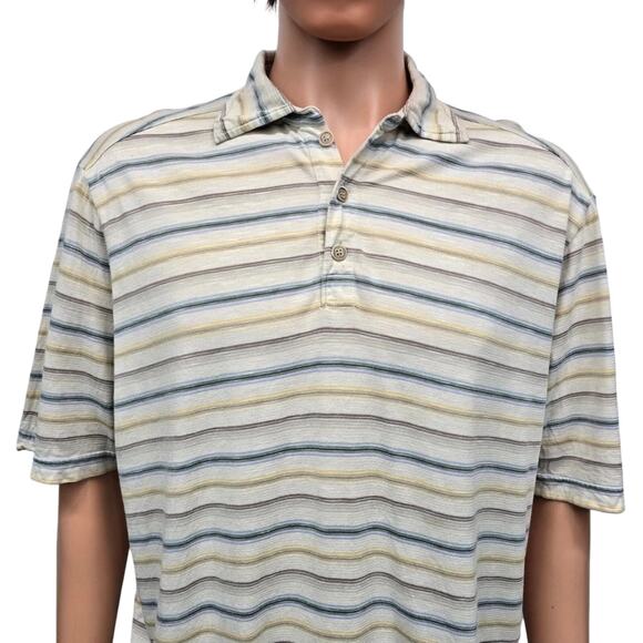 Tommy Bahama Polo Shirt Silk Cotton Men L Multicolor Striped Short Sleeves - Picture 6 of 13